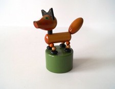 Vintage Push Toy Fox Wooden Collectible Hand Painted 1990 Souvenir Gift Art
