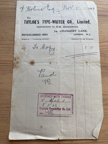 1903 billhead taylor - billhead,