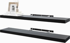 Floating Shelves For Auction Wall Mounted Wooden Black 100cm Long Set of 2