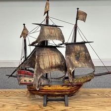 Model of Galleon tall ship with pig skin sails  pirate ship