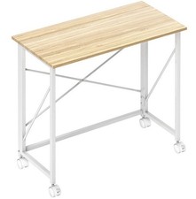 HOMCOM Folding Desk on Wheels Writing Table for Home Office Sturdy Wood Natural
