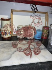 Vintage Red Wire Hen Egg Basket Chicken Shaped Farmhouse Country Kitchen Storage
