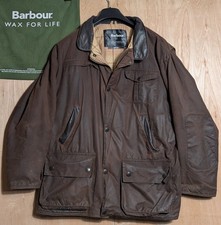 Barbour Men's A1551 Bushman Wax Jacket Size Large Brown Vintage Country Coat