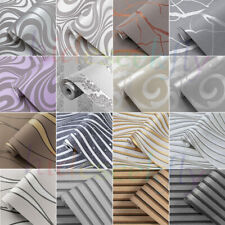 Silver Grey 3D Damask Wallpaper Rolls Wave Striped Textured Embossed Wall Decor.