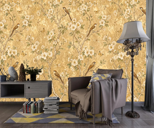 Antique gold bird chinoiserie - gold,