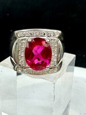 Mens Ruby Ring Sterling Silver Oval Cubic Zirconia Hallmarked