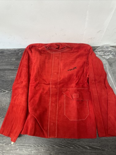 Red leather welding jacket - red,