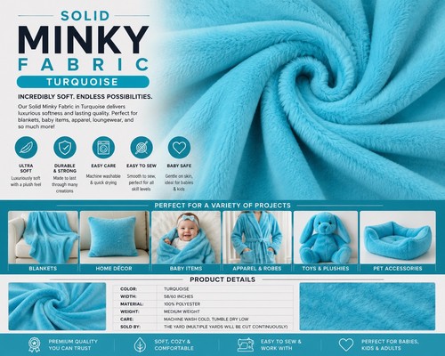 Minky turquoise solid soft - turquoise,