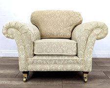 ARMCHAIR Kirkdale Lemon Damask Removable Reversible Cushions Brass Castors