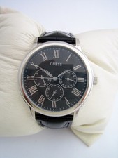 GUESS WATCH MENS WAFER W70016G1 STAINLESS STEEL DAY DATE LEATHER GENUINE