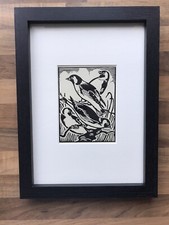 ‘Goldfinch’- Framed Woodcut Bird By Raphael Nelson, Dated 1940s