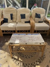 Conservatory Bamboo Furniture 2-Seater Sofa with 4 Armchairs and Coffee Table