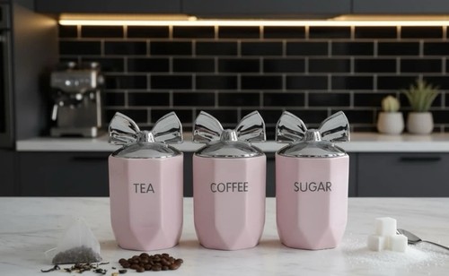 Tea coffee sugar - jar, pink