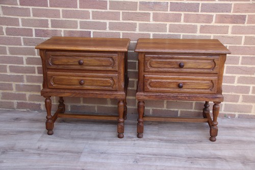 Pair oak vintage bedside - of,