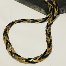 Vtg Plaited Metal Gold Plated Necklace 18 Inch Retro 80s 90s Slinky Fashion