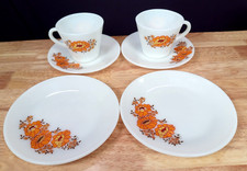 2x Pyrex Sunflower Pattern Trio's - Cup with Saucer and 16cm Side Plate Vintage