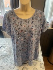 BONMARCHE LADIES ROUND NECK LILAC MULTICOLOURED PATTERN TOP Size 16