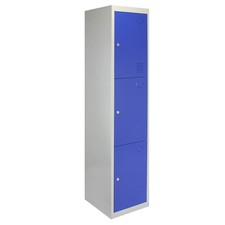 Monster Shop 3 Door Metal Storage Lockers, Blue & Grey Steel Customer Return UVG