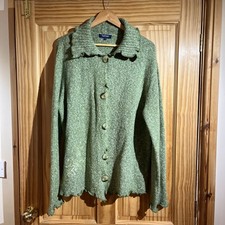 Beautiful Ladies Tulchan Cardigan In Sage/ Cream XXL (pit To Pit  60 Cm/ 23.5 In