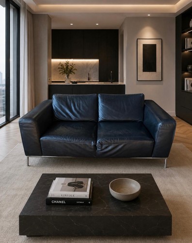 Natuzzi black leather seater - natuzzi,
