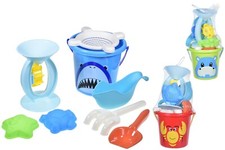 Bucket and Spade 8 Pce Set Water Spinner Sieve Rake 2 Moulds Hippo Shark Lobster