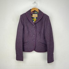 Joules Harber Tweed Jacket Womens 8 Purple Heather Herringbone Short Wool Blazer