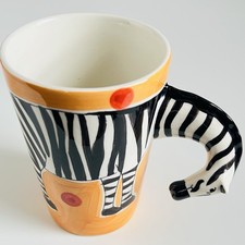 Whittard Mug 3D Zebra Orange Hand Painted Red Spots Polka Dot White Black Stripe