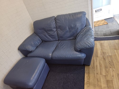 Blue leather seater sofa - blue,