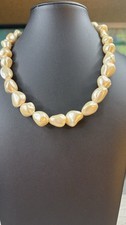Stix & Stonz Necklace Gold Tone Baroque-Style Pearlized Bead Chunky Statement