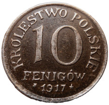 10 Fenigow 1917 FF Poland Y#6 iron coin Germany occupation 10 Fenigów Stuttgart