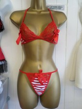 Roleplay Open Bust Bra + G-string. Red / Black. One Size.    SKU 173