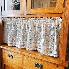 Vintage Hand Crochet Lace Short Curtain Valance Kitchen Cafe Tiers Rod Pocket
