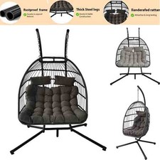 Double Hanging Egg Chair with Stand Swing Indoor Outdoor Rattan Foldable Hammock