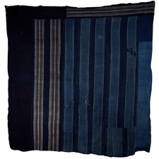 Japanese Antique Indigo Striped Cotton Fabric Boro Textile Folk Art BRKW154