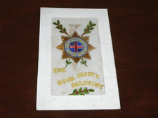 ORIGINAL WOVEN SILK MILITARY WWI POSTCARD - ROYAL SUSSEX REGIMENT.