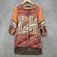 Zara Dress Womens Size XS Red Orange Paisley Boho Satin Floral Short Mini