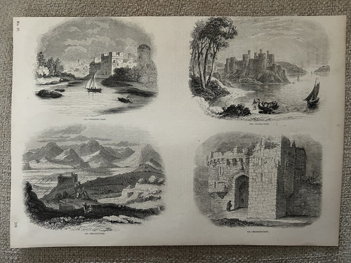 Antique print welsh - welsh, castles