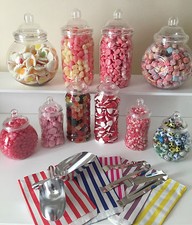 10 Plastic Sweet Jars 2 Scoops 2 Tongs 100 Bags DIY Candy Buffet Party Wedding