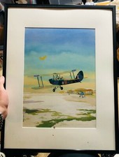 Original De Havilland DH-82 Tiger Moth Plane Concept Art Signed C Rupert Moore