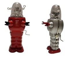 ROBOTS : ROBOT SPACE TROOPER TINPLATE WIND UP MODEL - CHOOSE RED OR SILVER