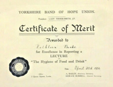 Vintage Certificate Merit Yorkshire Band Hope Union Stamped 1936