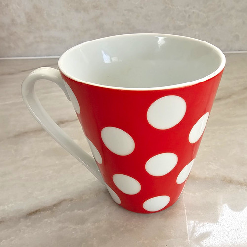 Red white polka dot ceramic - white,