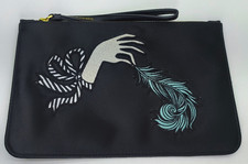 Lulu Guinness Tickle My Fancy black satin wristlet pouch clutch bag NEW