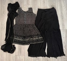 Indian Dress Mirror-work & Embroidered Sharara Gharara New Black Size L 