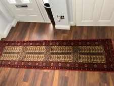 SUPER TAJ WOOL PILE CRYSTAL POINT LOCKED IN WEAVE RED RUG RUNNER 8ft 7” x 2ft 3”