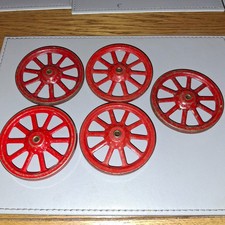 SET X 5 #19A   RED MECCANO ORIGINAL STAMPED 3"SPOKED WHEEL