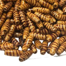 Large stripped wooden brown beads 23mm long shaped beads  pack of 50 NB10
