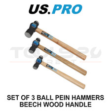 US PRO Tools Set of 3 Ball Pein Hammers - Beech Wood Handle 4533