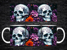 Sugar Skull Mug 11oz Purple Floral Gothic Day of the Dead Art Coffee Tea Cup