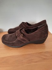 Footglove Wider Fit Brown Leather Shoes,Wedge Sole, Ladies Size UK  7, Unworn